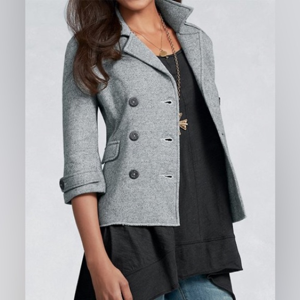 CAbi Women’s Size XS Gray Shrunken Pea Coat Jacket Blazer